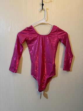 Girls Shiny Fuchsia Long Sleeve Leotard Size 8T